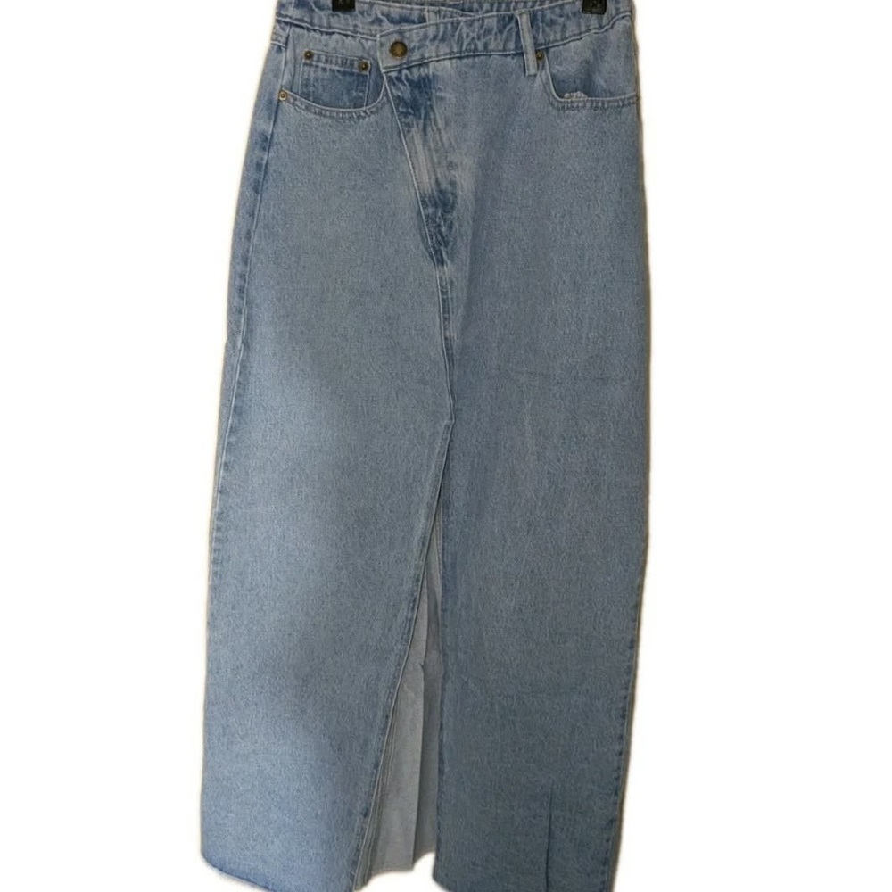 Dressed in Lala Maxi Light Blue Denim Slit Skirt Med Medium M Boho New Tags NWT - Picture 2 of 7